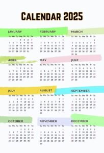 Colorful Printable Calendar 2025